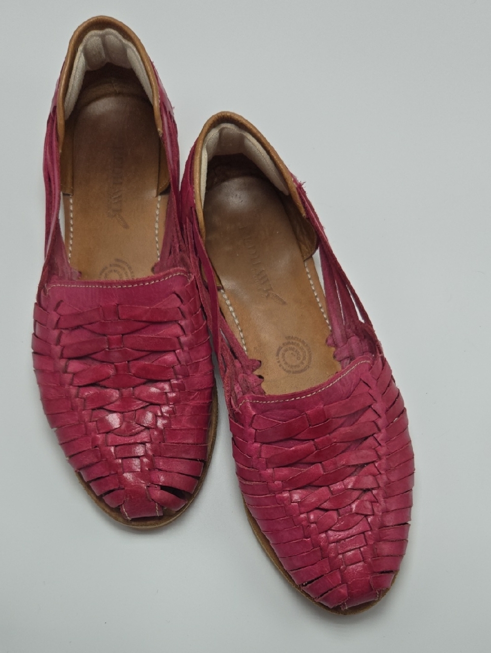 Woven Leather Huarache Flats in Raspberry Pink